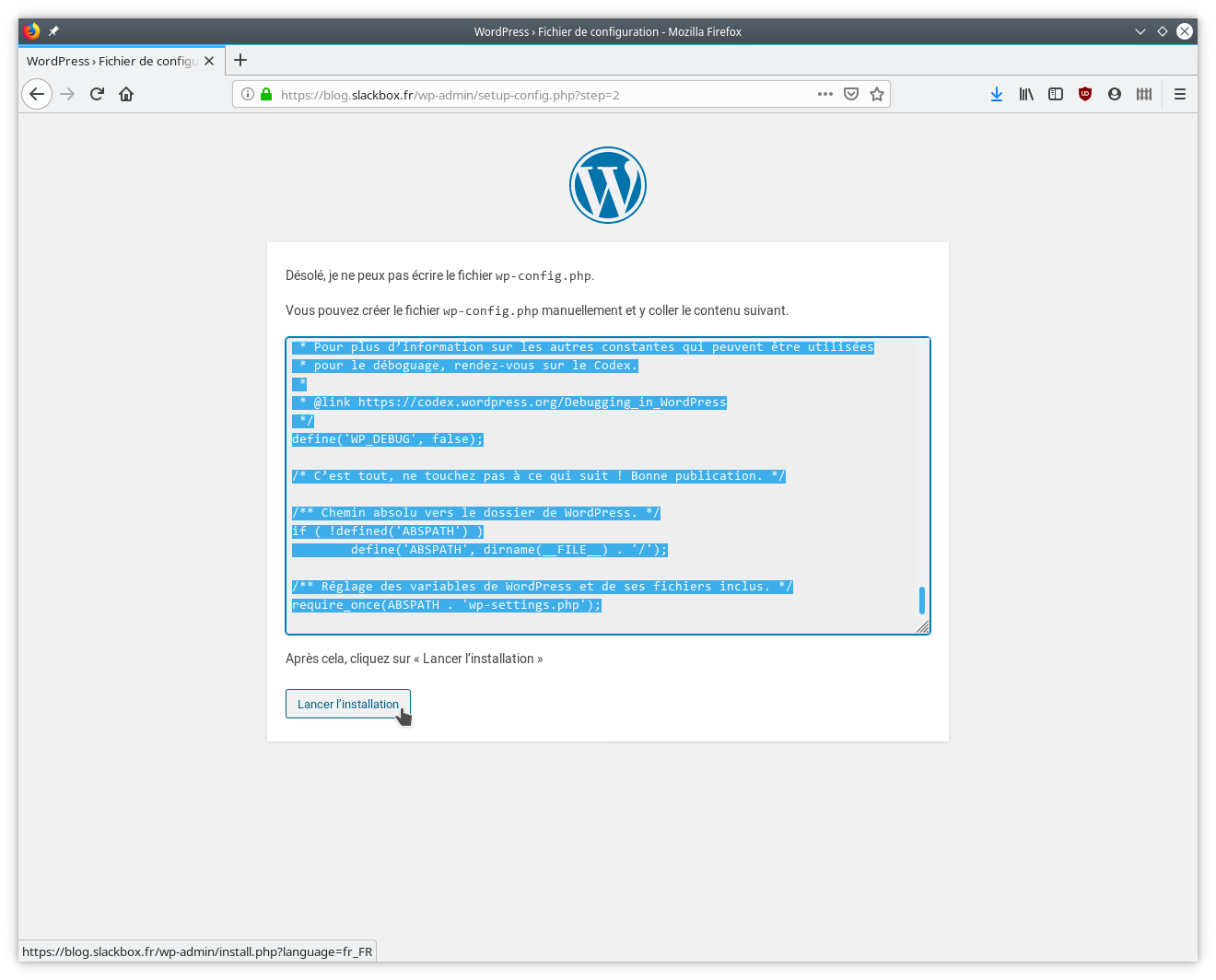 Installation WordPress