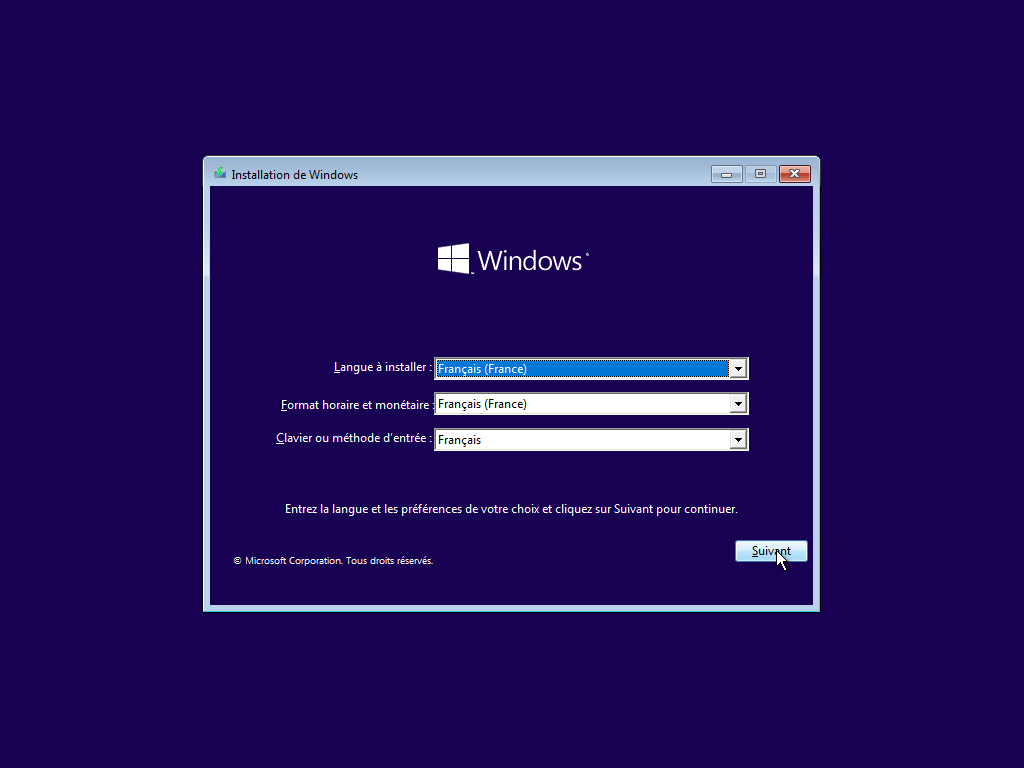 Installation Windows 10